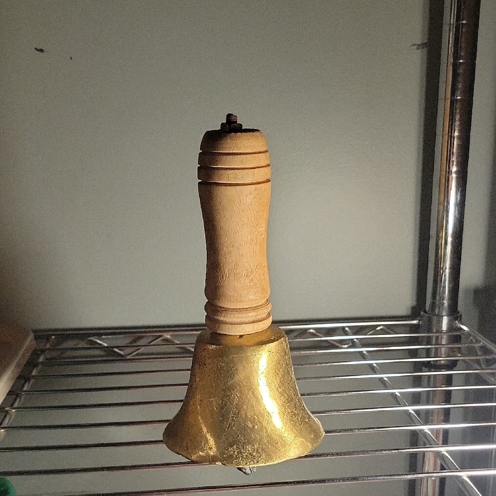 Vintage Gold Tone Bell with Wooden Handle